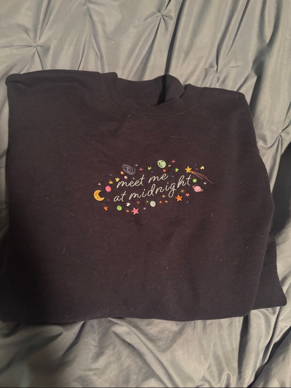 Taylor Swift Embroidery Midnights Crewneck- Navy Size L